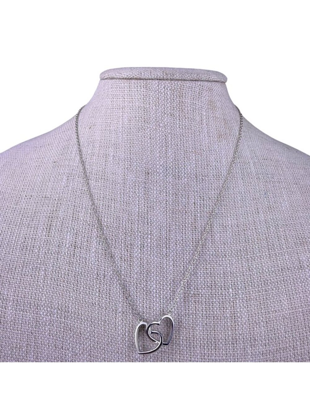 Blue Nile Womens Silver 925 Double Heart Pendant Necklace Boxed